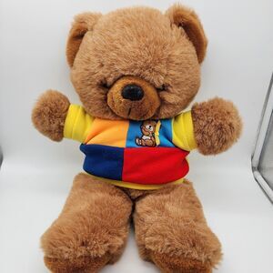 Vintage Fordlet Brown Bear Plush 20" Color Block Shirt Stuffed Animal Toy 1989